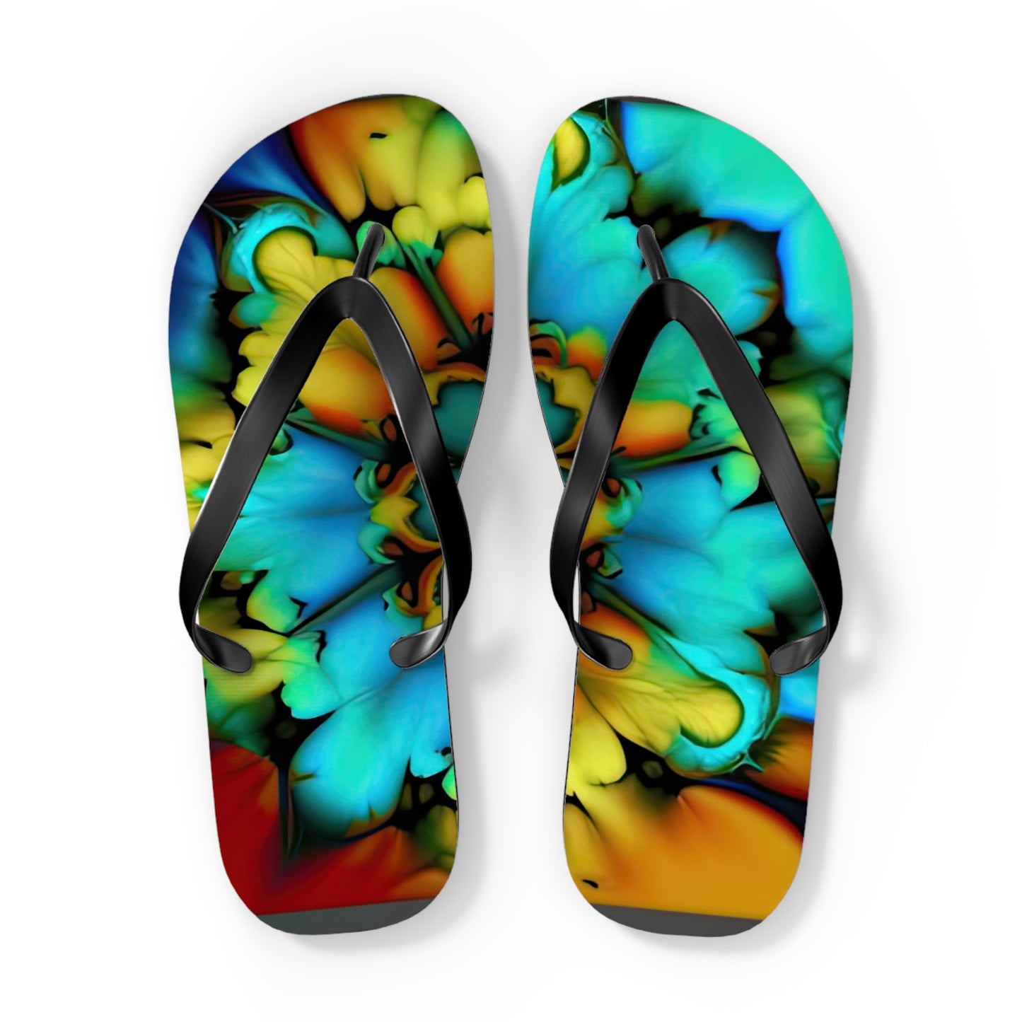 Bold And Beautiful Tie Dye B 3 Blue Yellow Flip Flops