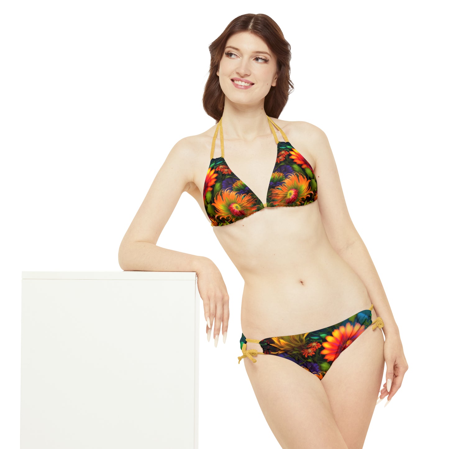 Bold And Beautiful Flowers Style One Strappy Bikini Set (AOP)