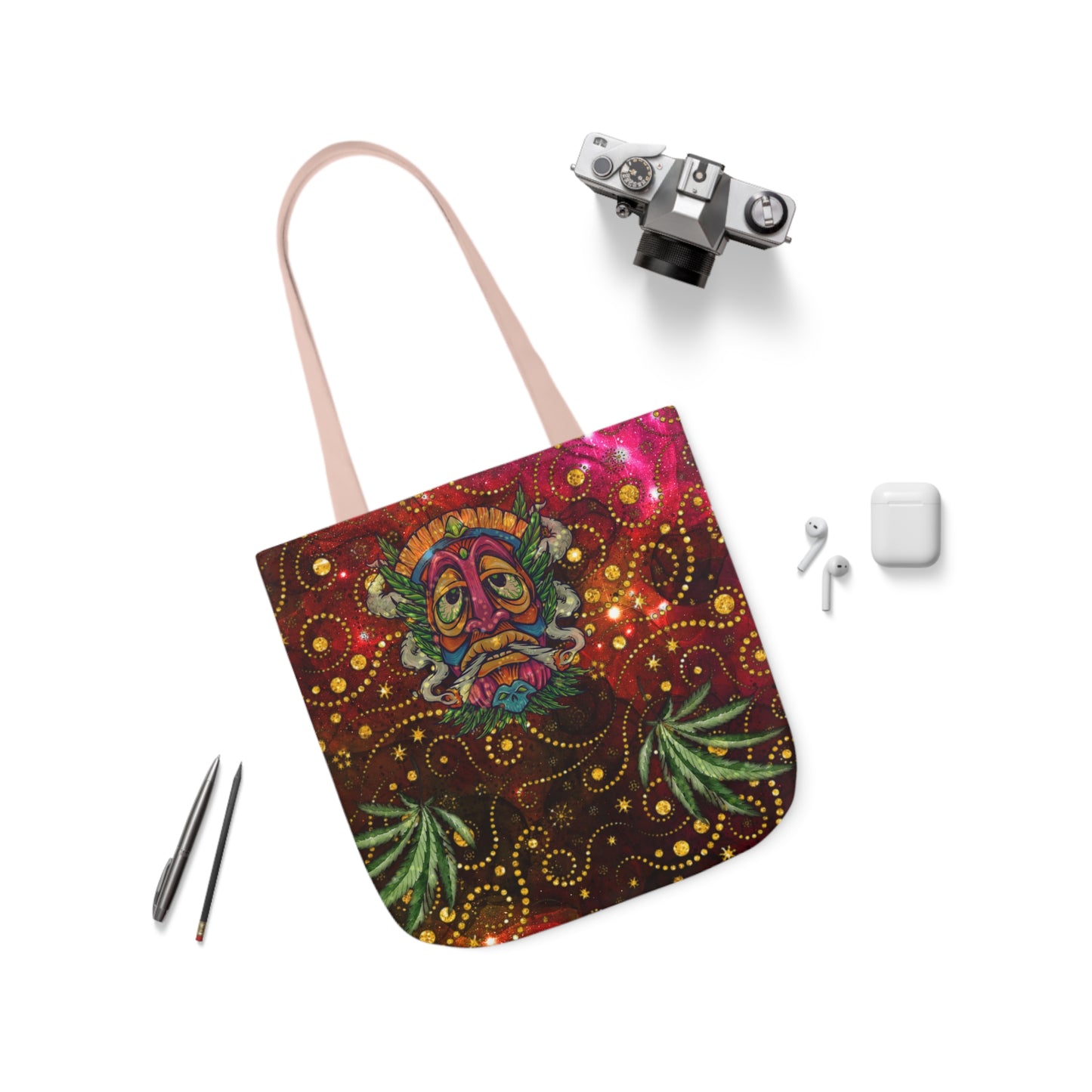 Groovy Island Man Smoking With Marijuana Pot Weed 420 Hands Polyester Canvas Tote Bag (AOP)