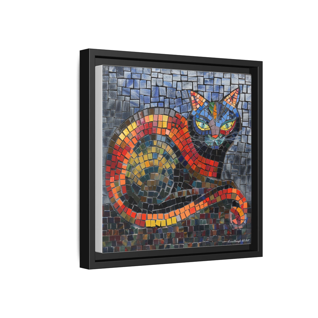 Mystic Shadows: The Enigmatic Cat, Framed Mosaic Cat Art Print — Colorful Modern Wall Canvas