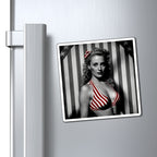 Retro Tattooed Pinup Blue, Red And White Star Magnet Style Nine