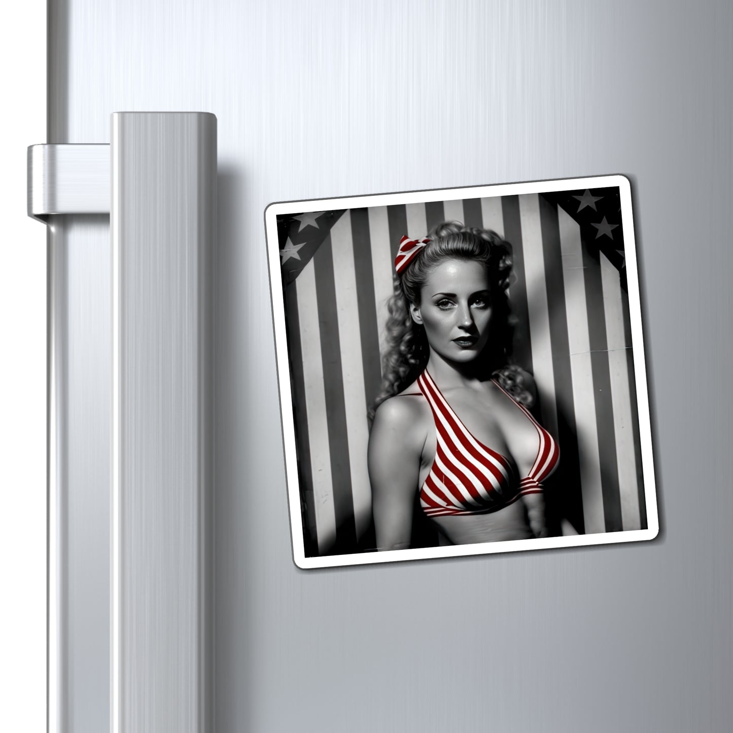 Retro Tattooed Pinup Blue, Red And White Star Magnet Style Nine