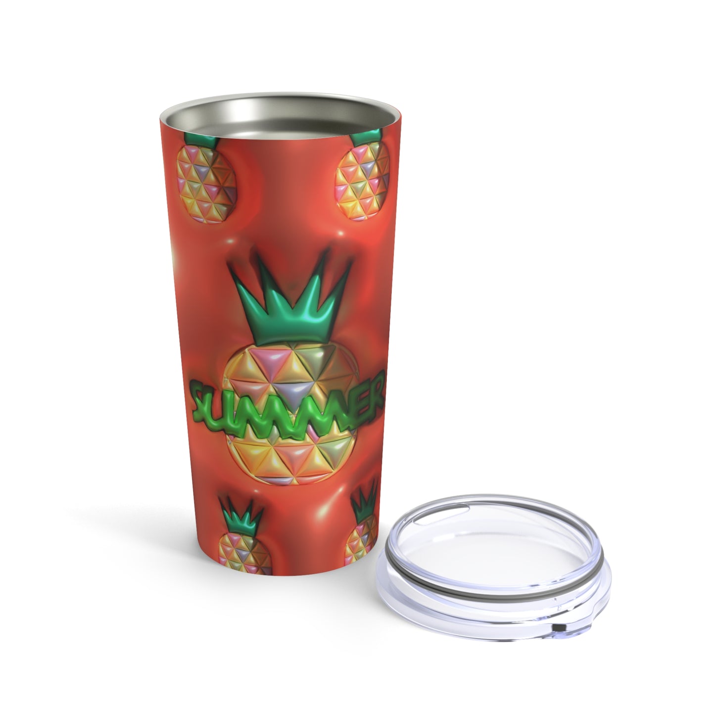 Pineapple With Summer In Green With Reddish Background 3-d Puff With Tumbler 20oz