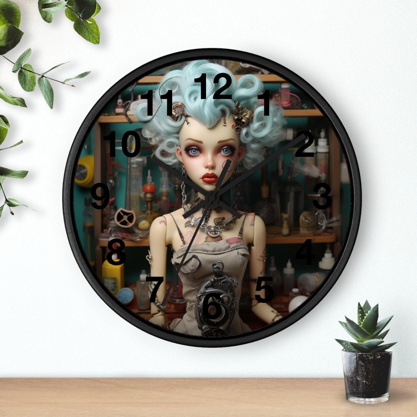 Love My Gismo's Blue Hair Black Background Wall Clock