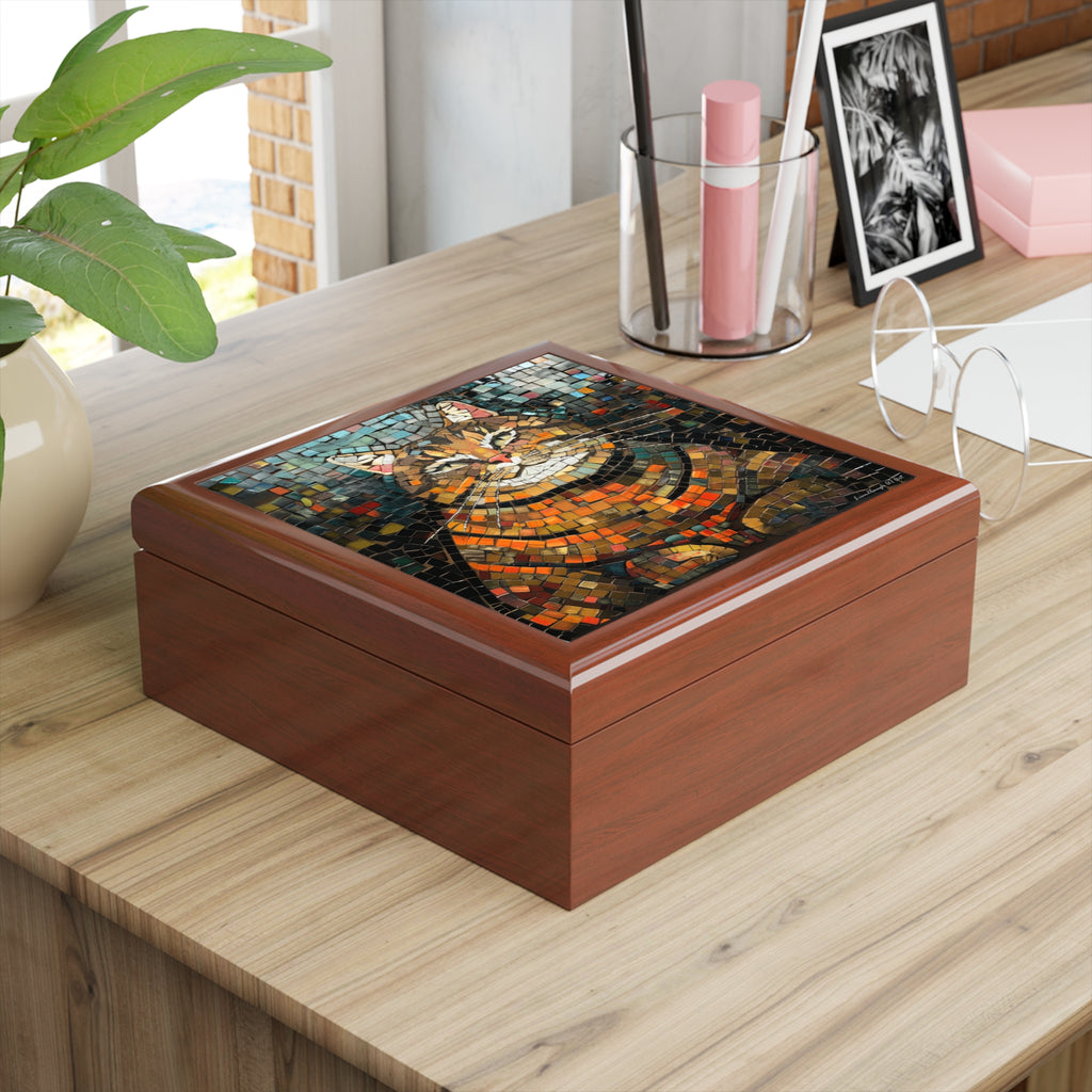 Mosaic Majesty: The Regal Cat, Jewelry- Stash- Collection Box