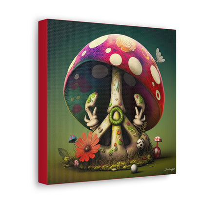 Beautiful Forest Half Peace Sign , Red And White Polka dot Mushrooms Red Flower Canvas Gallery Wraps