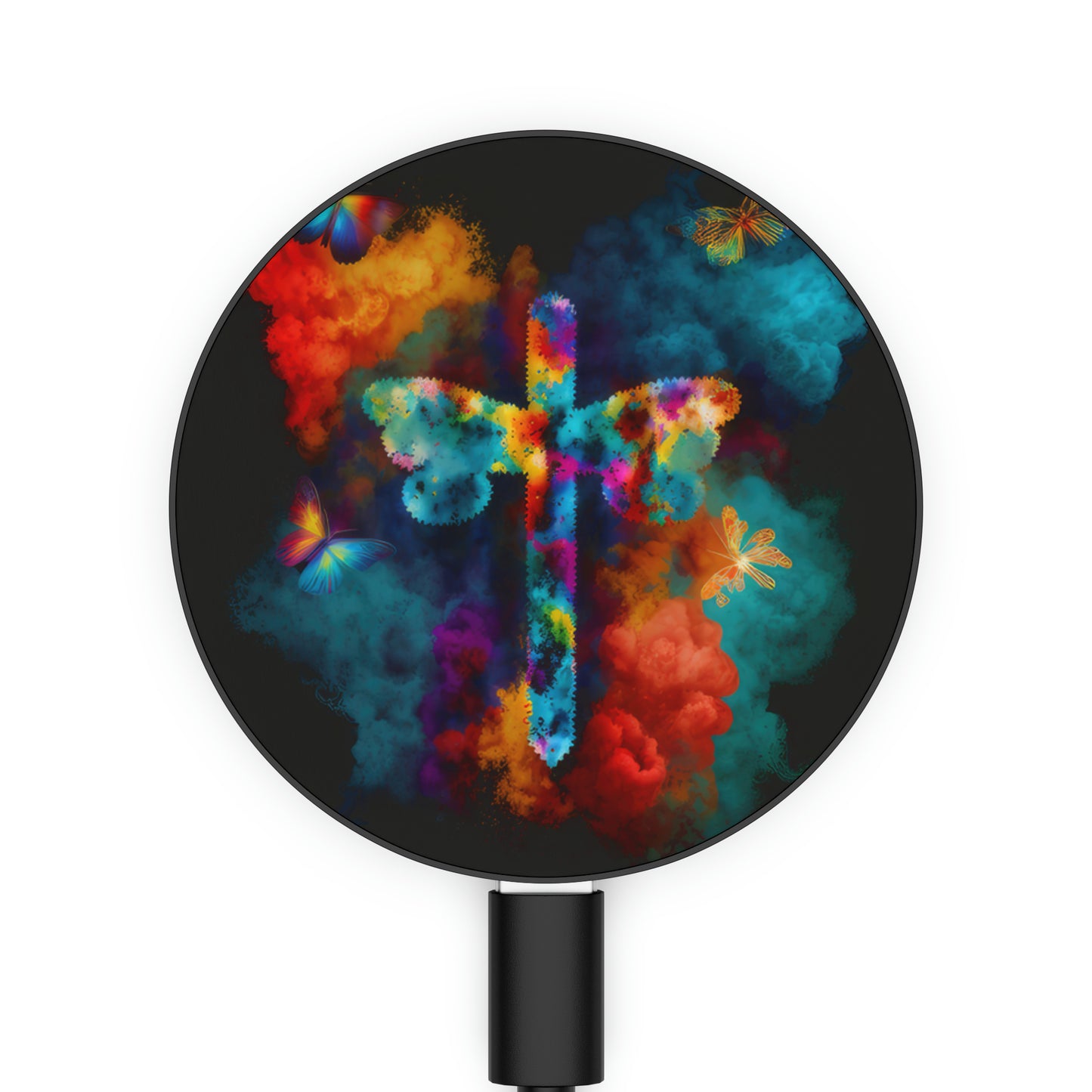 Bold And Beautiful Tie Dye Butterflies And Cross Style 12 Magnetic Induction Charger