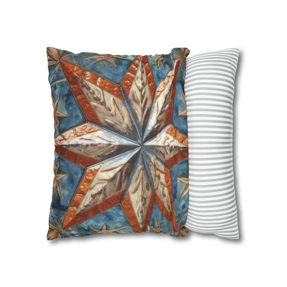 Beautiful Stars Abstract Star Style Orange, White And Blue Spun Polyester Square Pillow Case