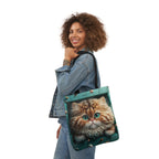 Beautiful Orange And White Fluffy Cat With Blue Eye , Blue Framed Polyester Canvas Tote Bag (AOP)