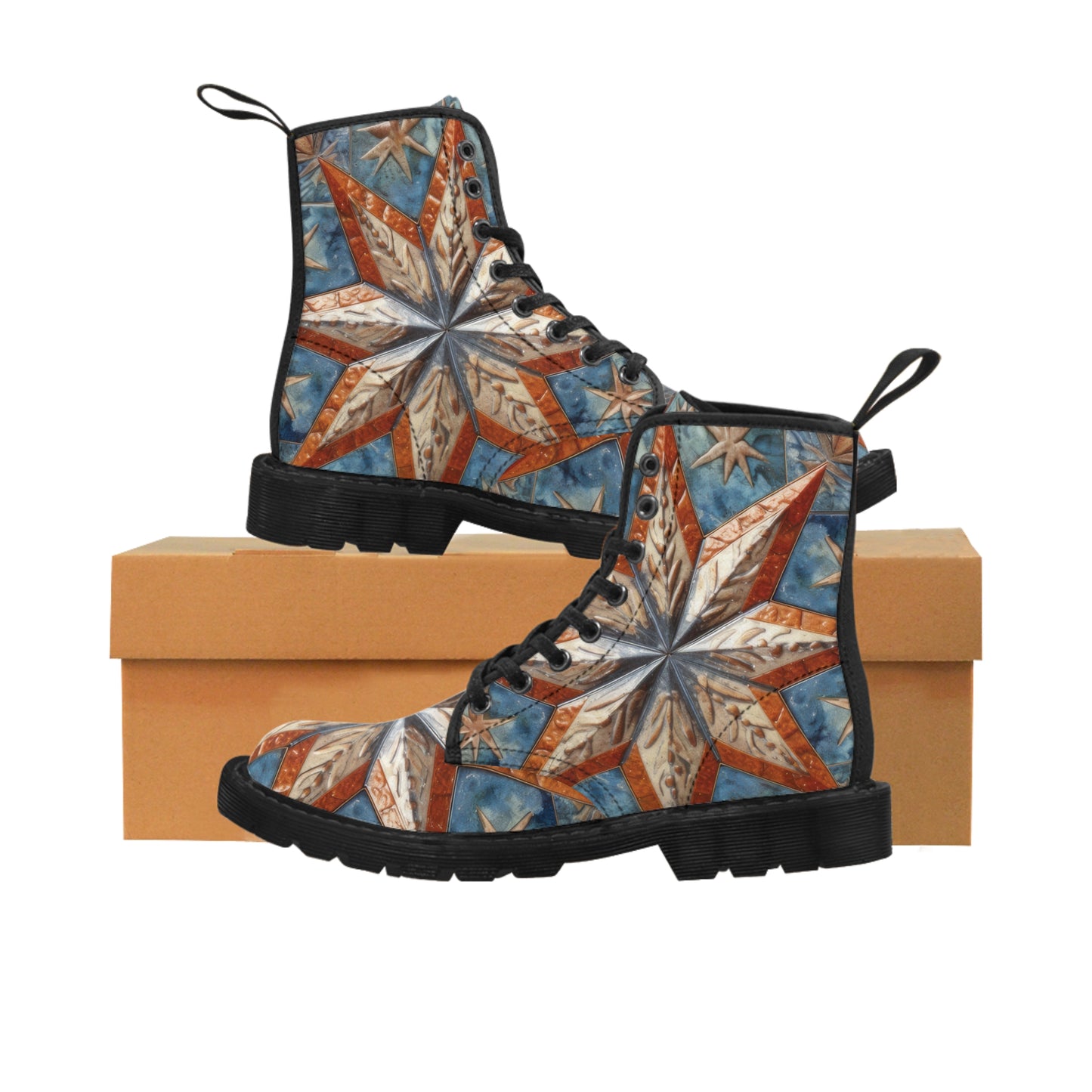 Beautiful Stars Abstract Star Style Orange, White And Blue Men's Canvas Boots