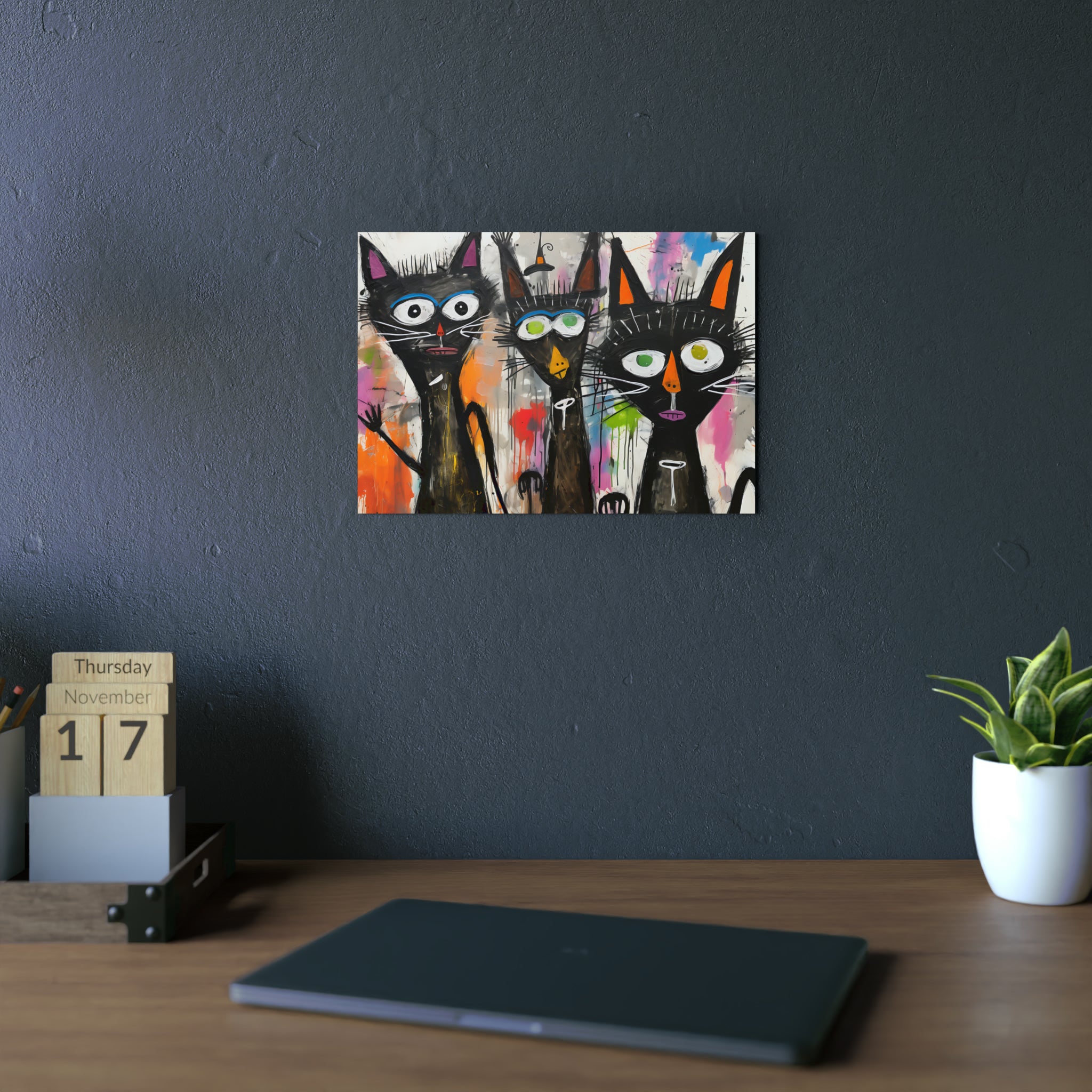 Doodle Abstract Black Cat By DaFlowerChild Aluminum Composite Panels