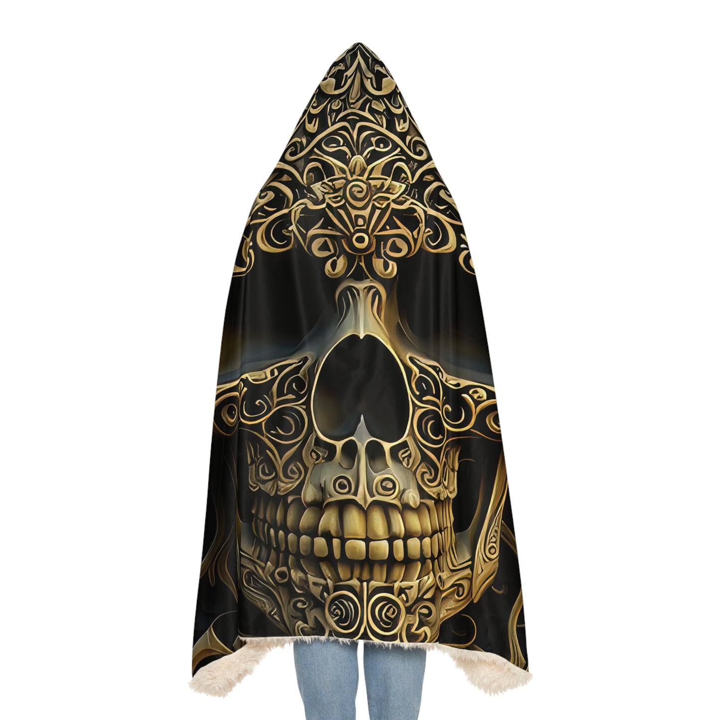 Bronze /Brass Style Skull With Detailed Black Background Snuggle Blanket