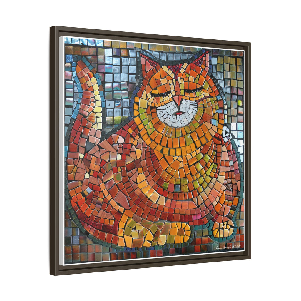 Radiant Whiskers: The Joyful Cat, Framed Mosaic Cat Art Print — Colorful Modern Wall Canvas