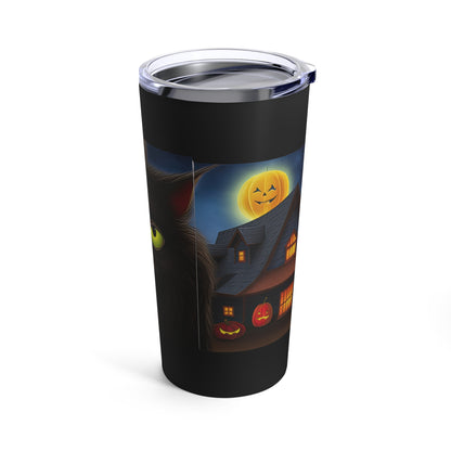 Big Green Eyed Black Cat Fall Halloween, Beautiful Moon Tumbler 20oz