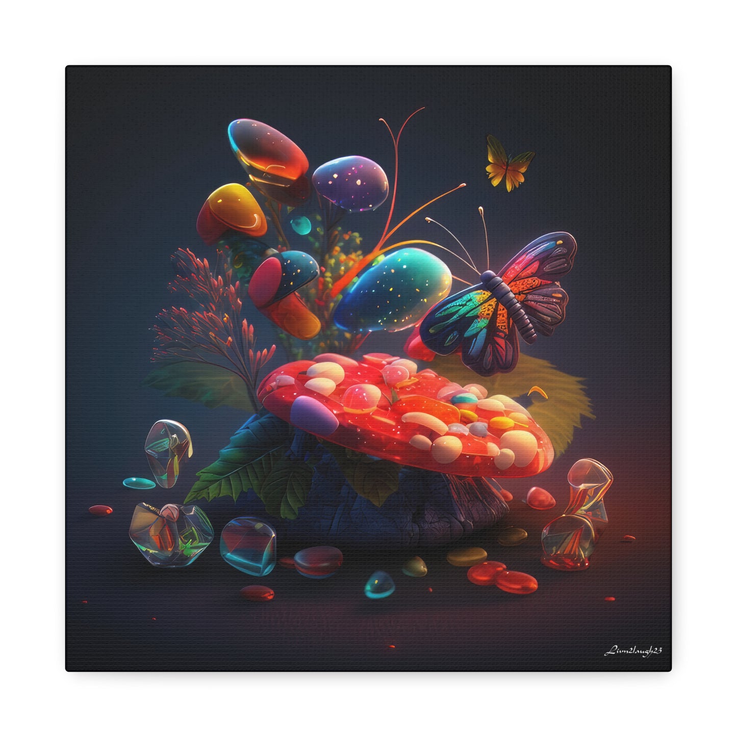 Beautiful Mushroom Luminating Colorful Bliss With Butterflies Canvas Gallery Wraps