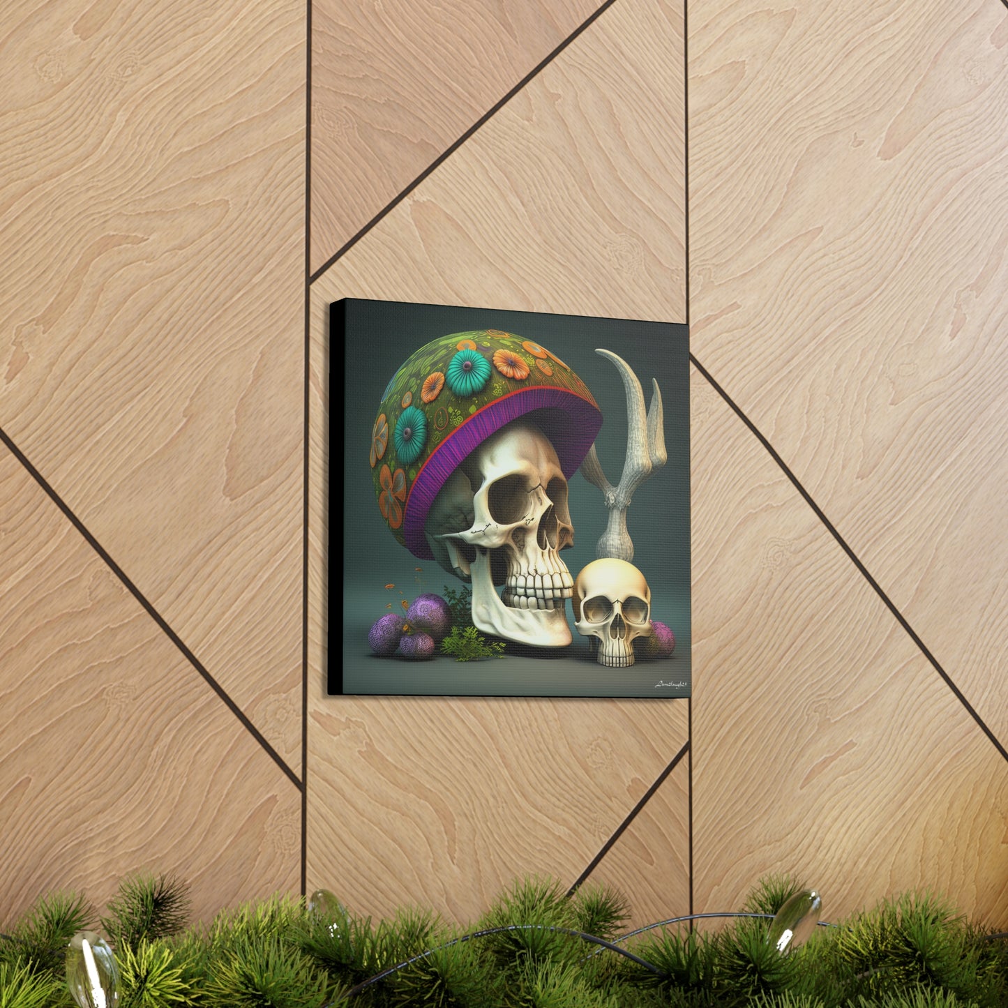 Skull With Colorful Beautifully Detailed Helmet Purple Green Orange Canvas Gallery Wraps