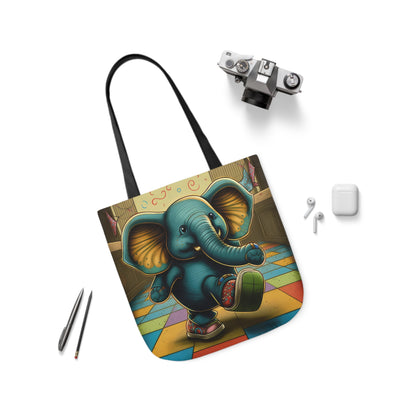 Elephant Kicking Leg On Colored Square Floor Polyester Canvas Tote Bag (AOP)