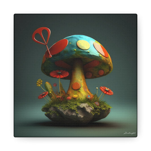 Sassy Colorful Blue Mushroom With Flowers Canvas Gallery Wraps