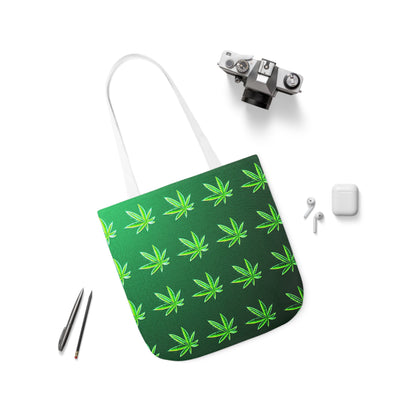 Green Leaf Marijuana Pot Weed Leaf 420 Polyester Canvas Tote Bag (AOP)