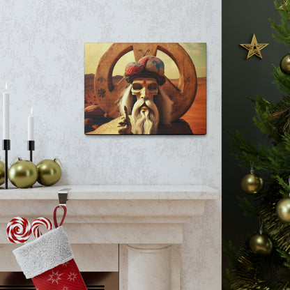 Wise Man In Dessert With Beard And Peace Sign Canvas Gallery Wraps