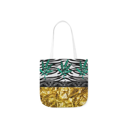 Gold And Zebra White And Black Marijuana Pot Weed Leaf 420 Weed Pot Marijuana Leaf Polyester Canvas Tote Bag (AOP)