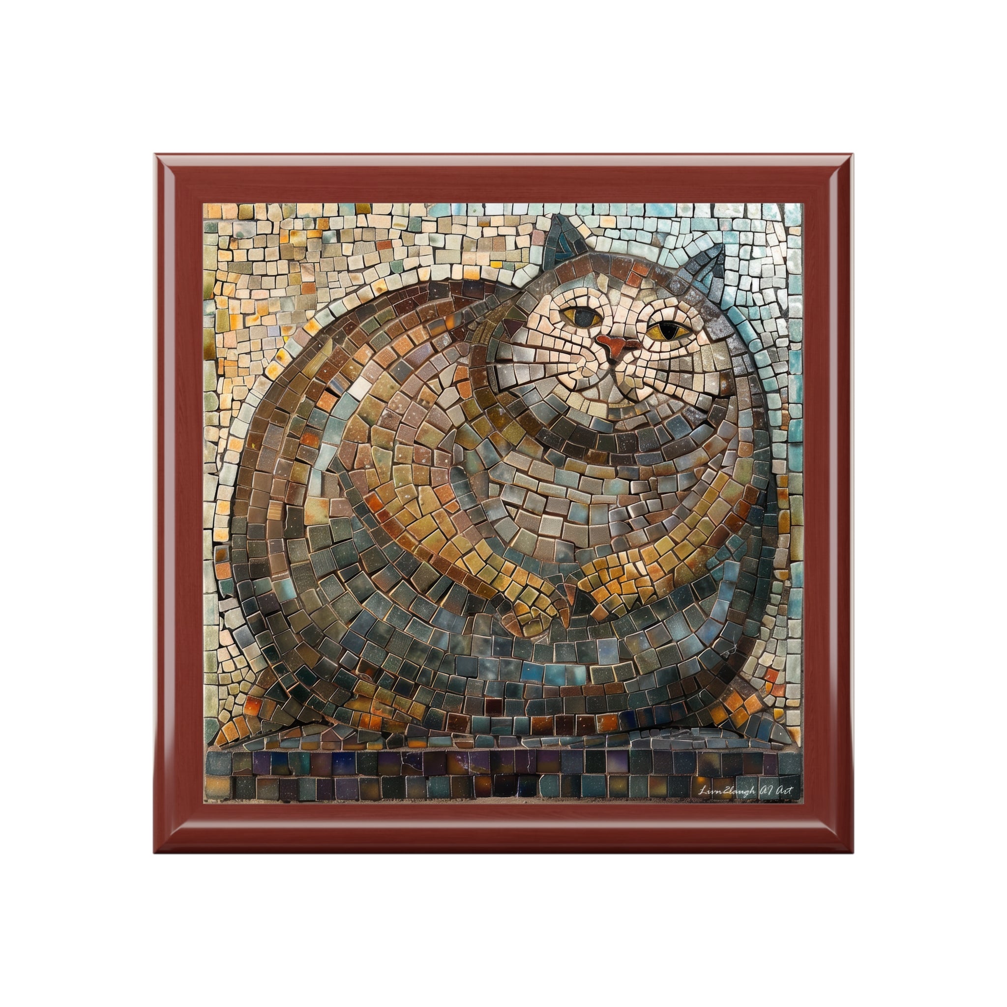 "Serene Mosaic Cat" Jewelry- Stash- Collection Box