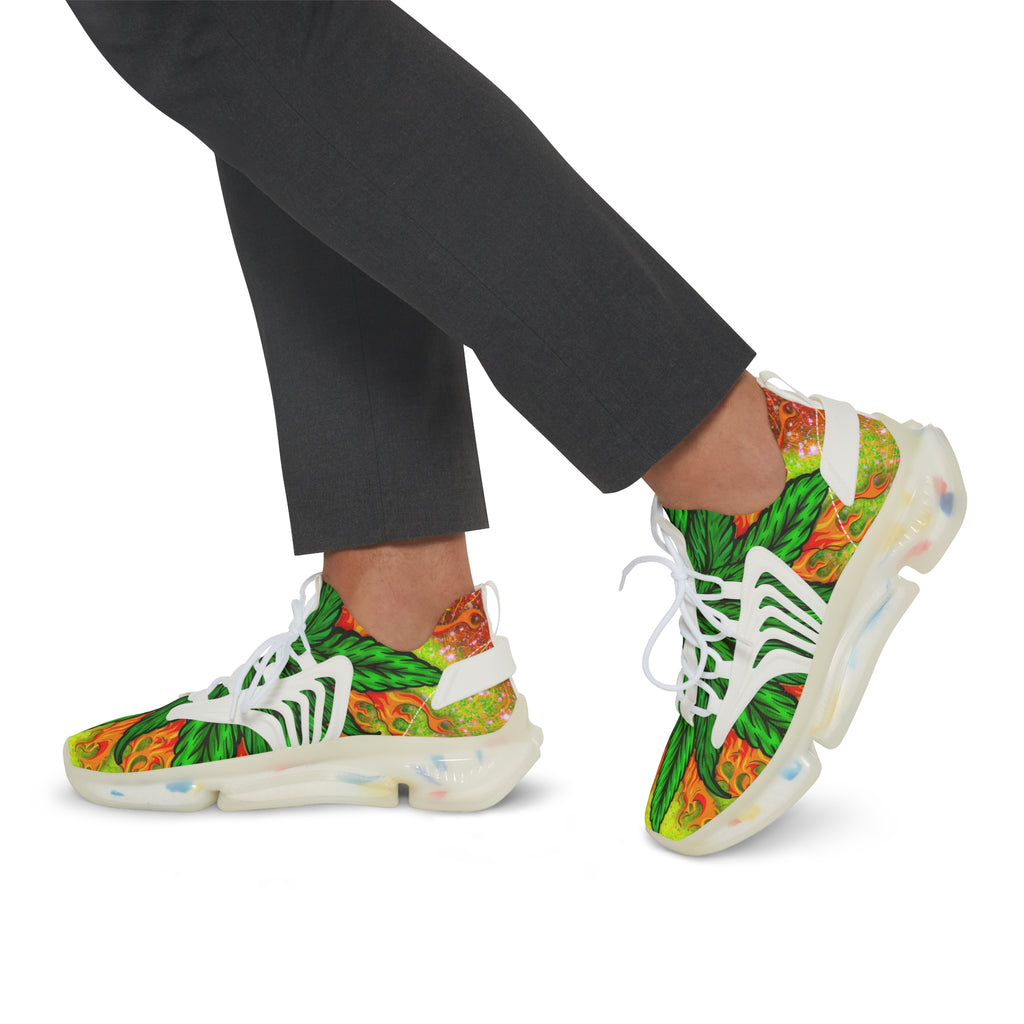 Beautifully Designed Orange, Yellow And Green Marijuana Leave Men's Mesh Sneakers