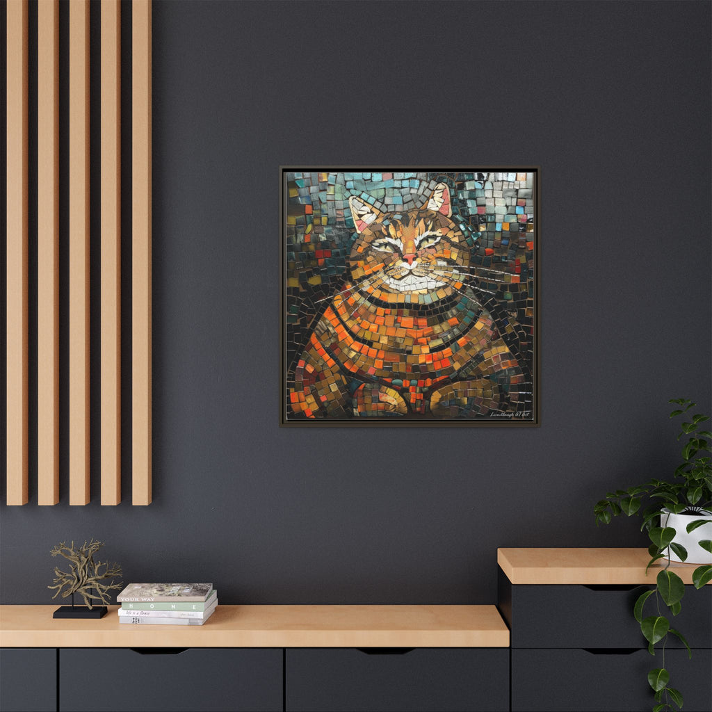 Mosaic Majesty: The Regal Cat, Framed Mosaic Cat Art Print — Colorful Modern Wall Canvas