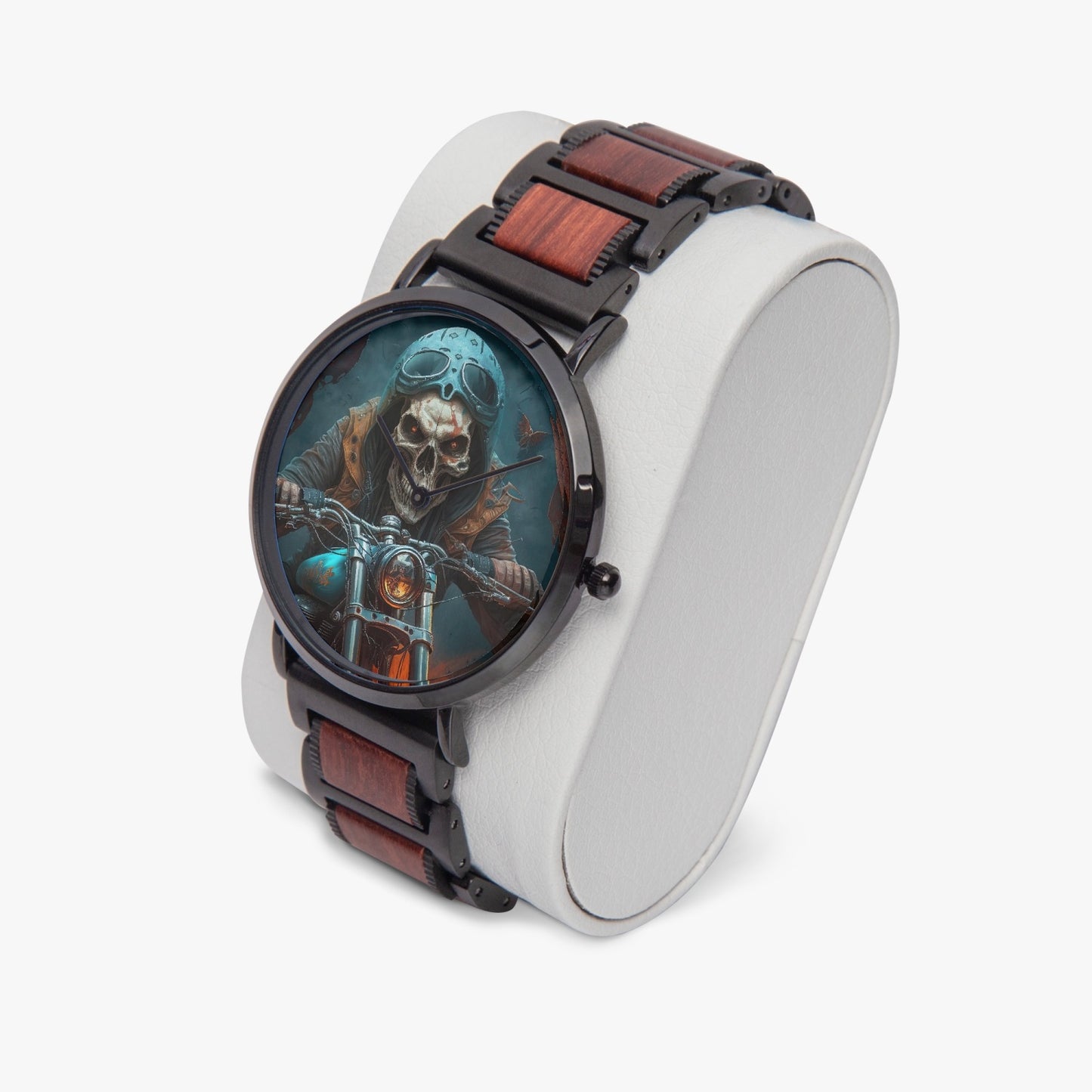 Skull Biker Riding Motorcycle New wooden Strap Quartz Watch