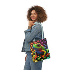 Sassy Rainbow Round Skittle Like Background With Beautiful Frog Polyester Canvas Tote Bag (AOP)
