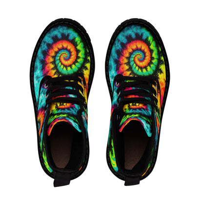 Bold And Beautiful Tie Dye Style Three Men's Canvas Boots