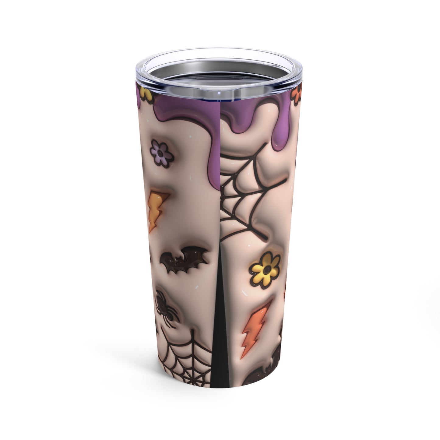 Tis The Season Purple-Orange -Yellow 3-D Puffy Halloween Tumbler 20oz