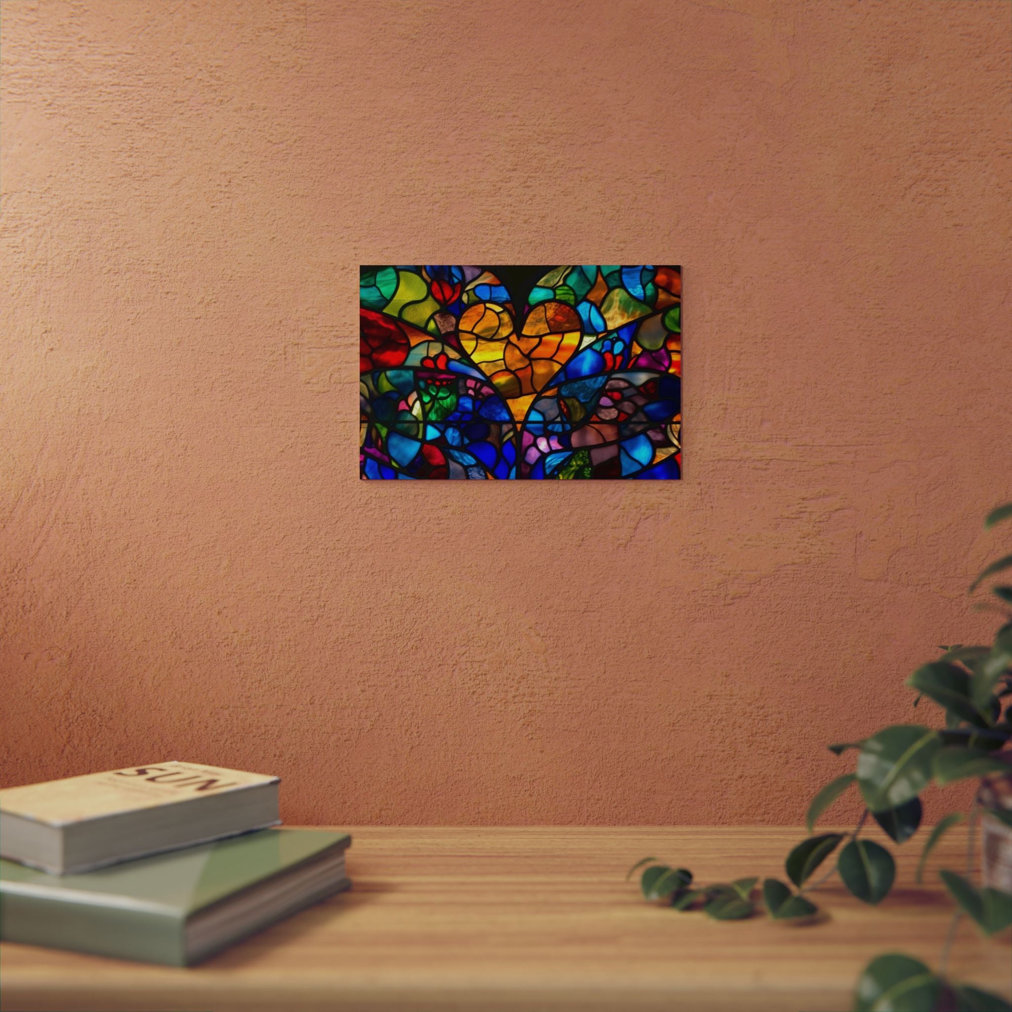 Stained Glass Blue Background Amazing Yellow Heart Aluminum Composite Panels