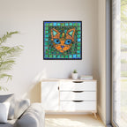 "Emerald Eyes Mosaic Cat", Framed Mosaic Cat Art Print — Colorful Modern Wall Canvas