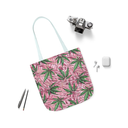 Beautifully Pink And Green Gorgeous Designed Marijuana 420 Weed Leaf Polyester Canvas Tote Bag (AOP)