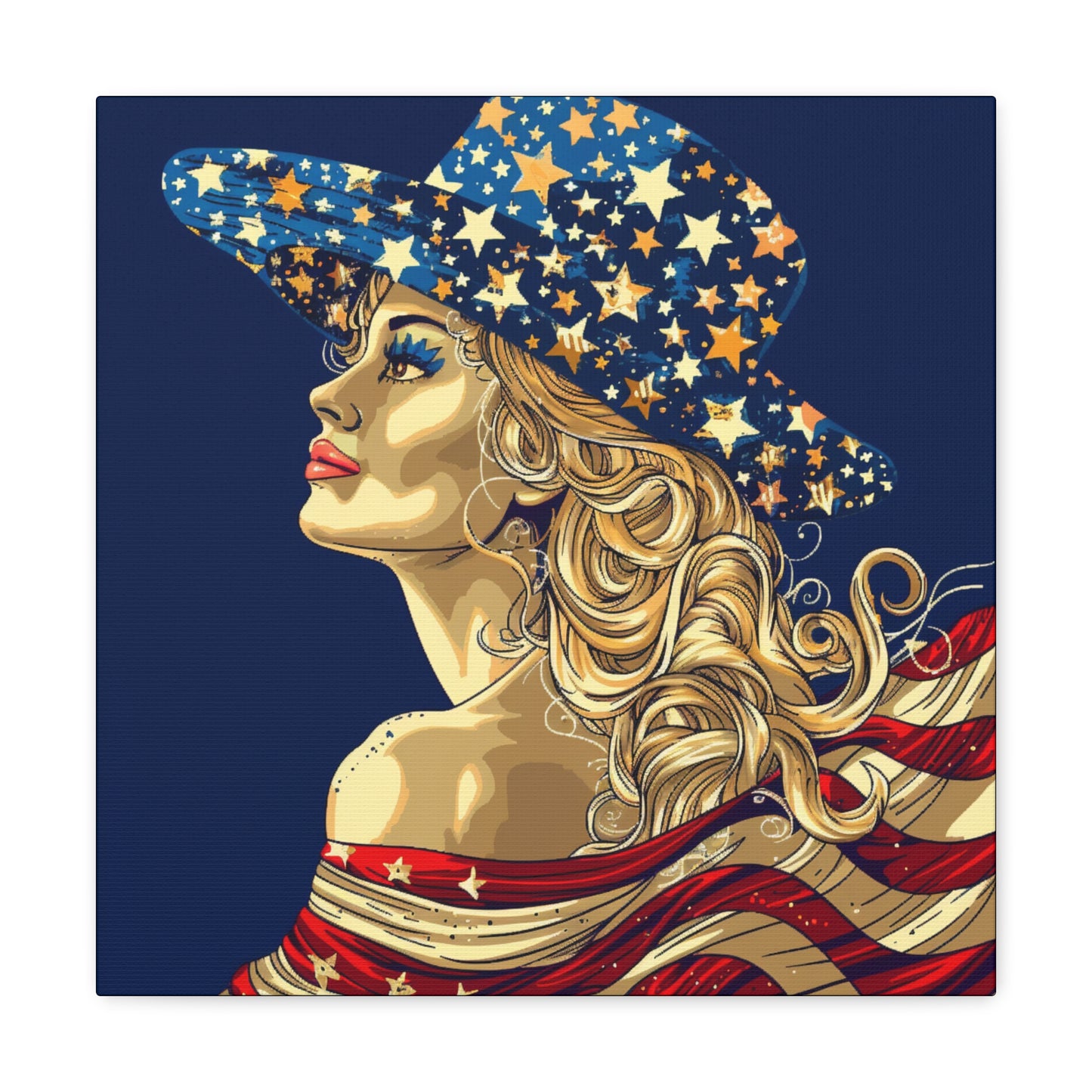 4th July Spirit, Star Blue White Hat, Red and White Them Canvas Gallery Wraps