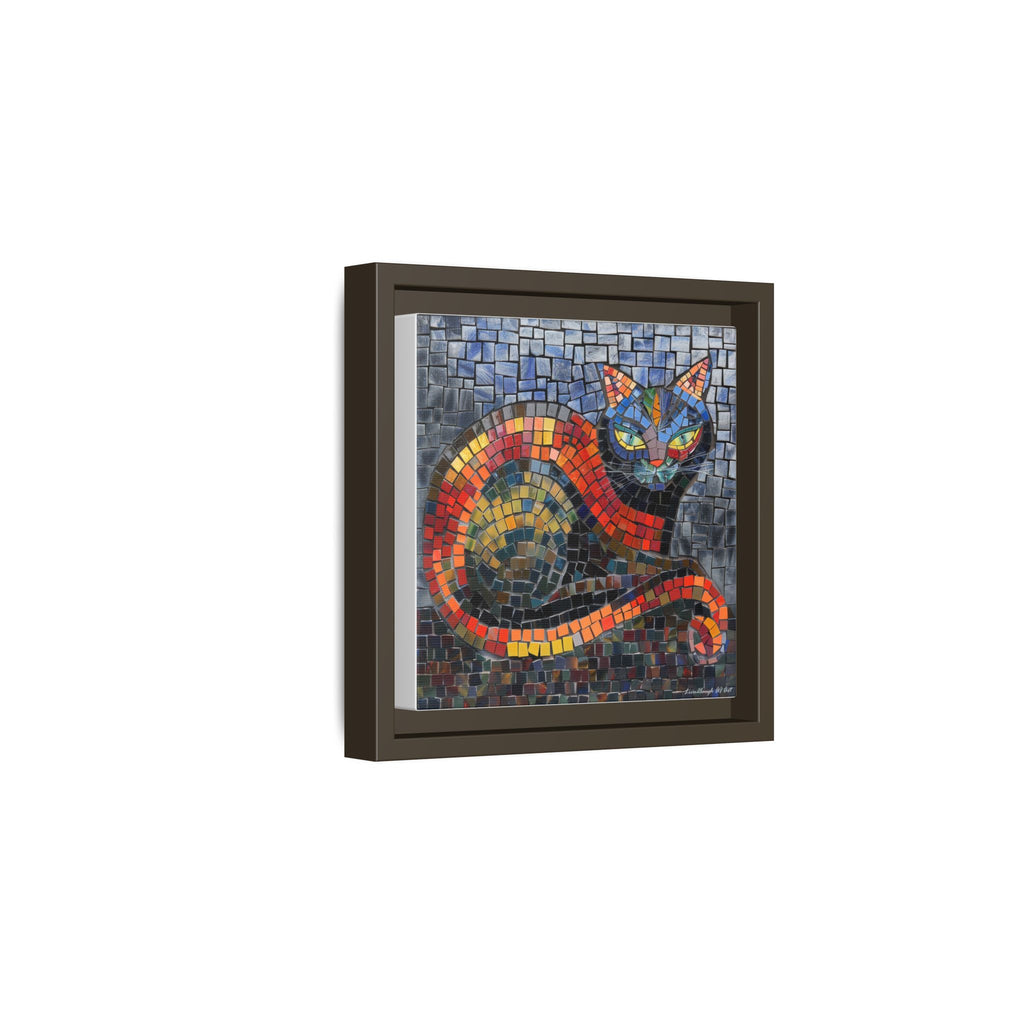 Mystic Shadows: The Enigmatic Cat, Framed Mosaic Cat Art Print — Colorful Modern Wall Canvas