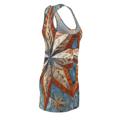 Beautiful Stars Abstract Star Style Orange, White And Blue Women's Cut & Sew Racerback Dress (AOP)