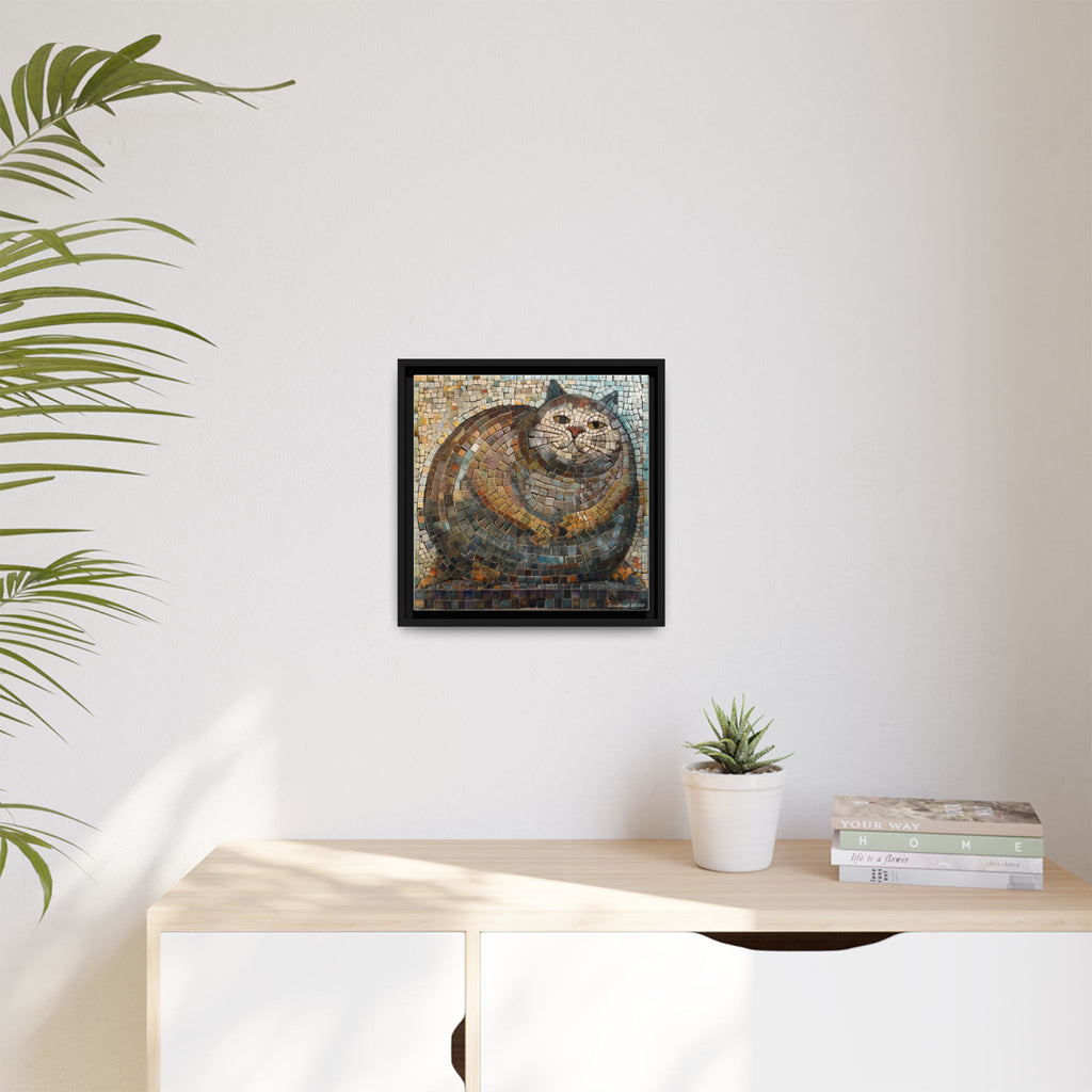 "Serene Mosaic Cat", Framed Mosaic Cat Art Print — Colorful Modern Wall Canvas