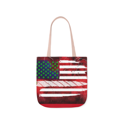 Flag Red, White And Blue Beautiful Red Background With Marijuana Pot Weed 420 Leaf Polyester Canvas Tote Bag (AOP)