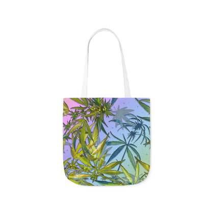 Sassy Pink And Green 420 Weed Marijuana Leaf Polyester Canvas Tote Bag (AOP)