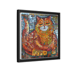 Radiant Whiskers: The Joyful Cat, Framed Mosaic Cat Art Print — Colorful Modern Wall Canvas