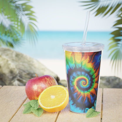 Bold And Beautiful Colors Tie Dye Style One Plastic Tumbler with Straw