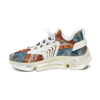 Beautiful Stars Abstract Star Style Orange, White And Blue Women's Mesh Sneakers