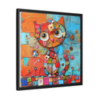 "Whimsical Mosaic Cat", Framed Mosaic Cat Art Print — Colorful Modern Wall Canvas