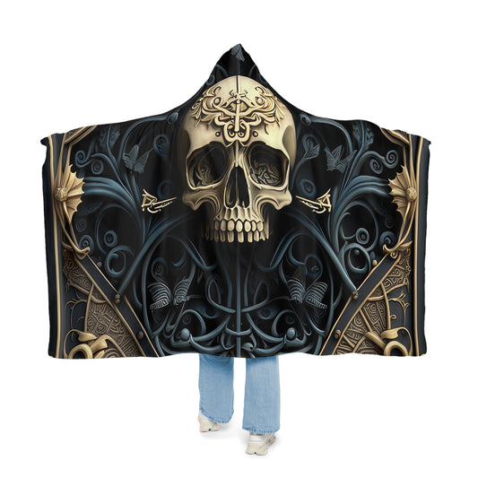 Silver Skull With Detailed Chrome And Blue Background Snuggle Blanket