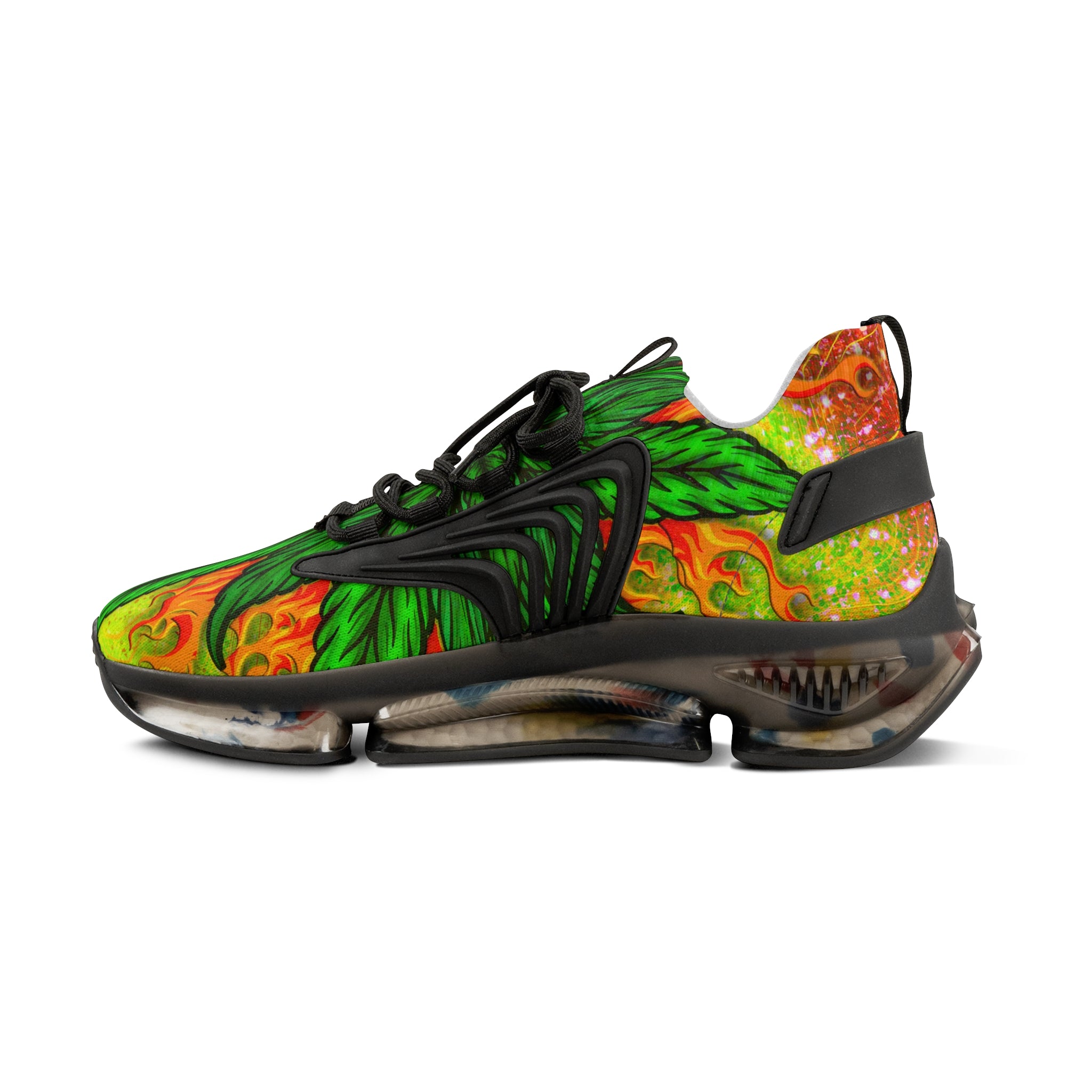 Beautifully Designed Orange, Yellow And Green Marijuana Leave Men's Mesh Sneakers