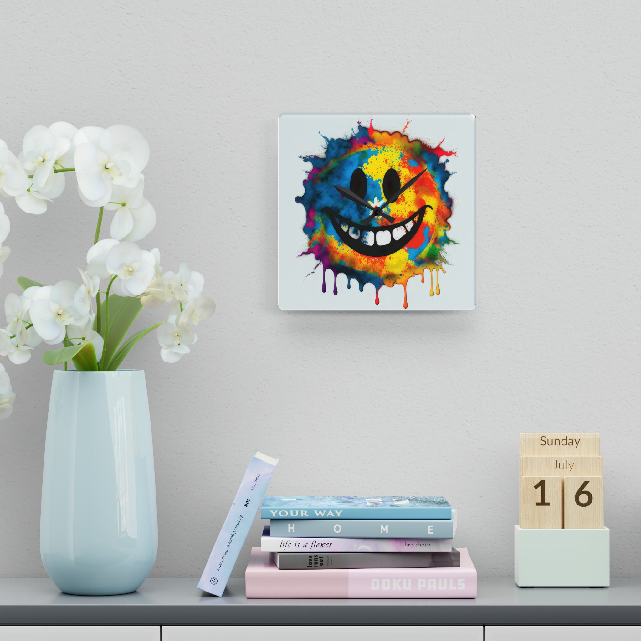 Happy Tie Dye Face Style 3 Wall Clock