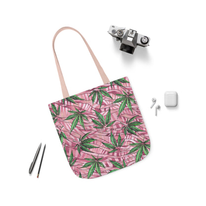 Beautifully Pink And Green Gorgeous Designed Marijuana 420 Weed Leaf Polyester Canvas Tote Bag (AOP)