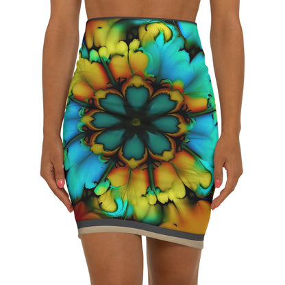 Bold And Beautiful Tie Dye B 3 Blue Yellow Women's Mini Skirt (AOP)